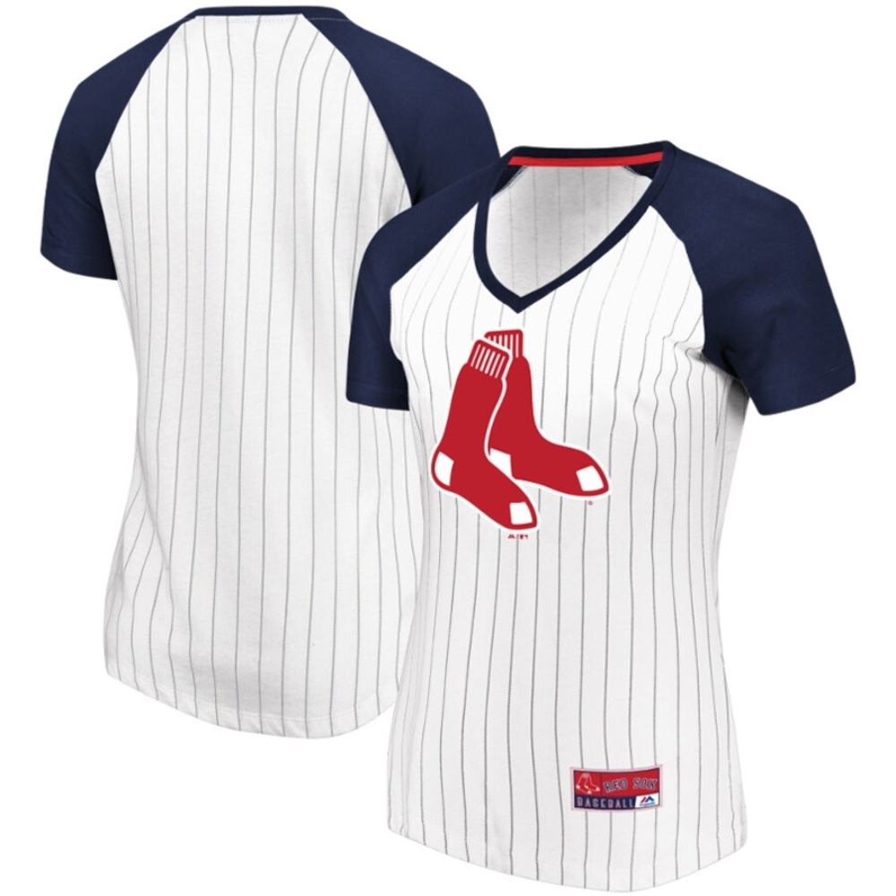 Women's Boston Red Sox Majestic White/Navy Plus Size Raglan V-Neck T-Shirt, Med